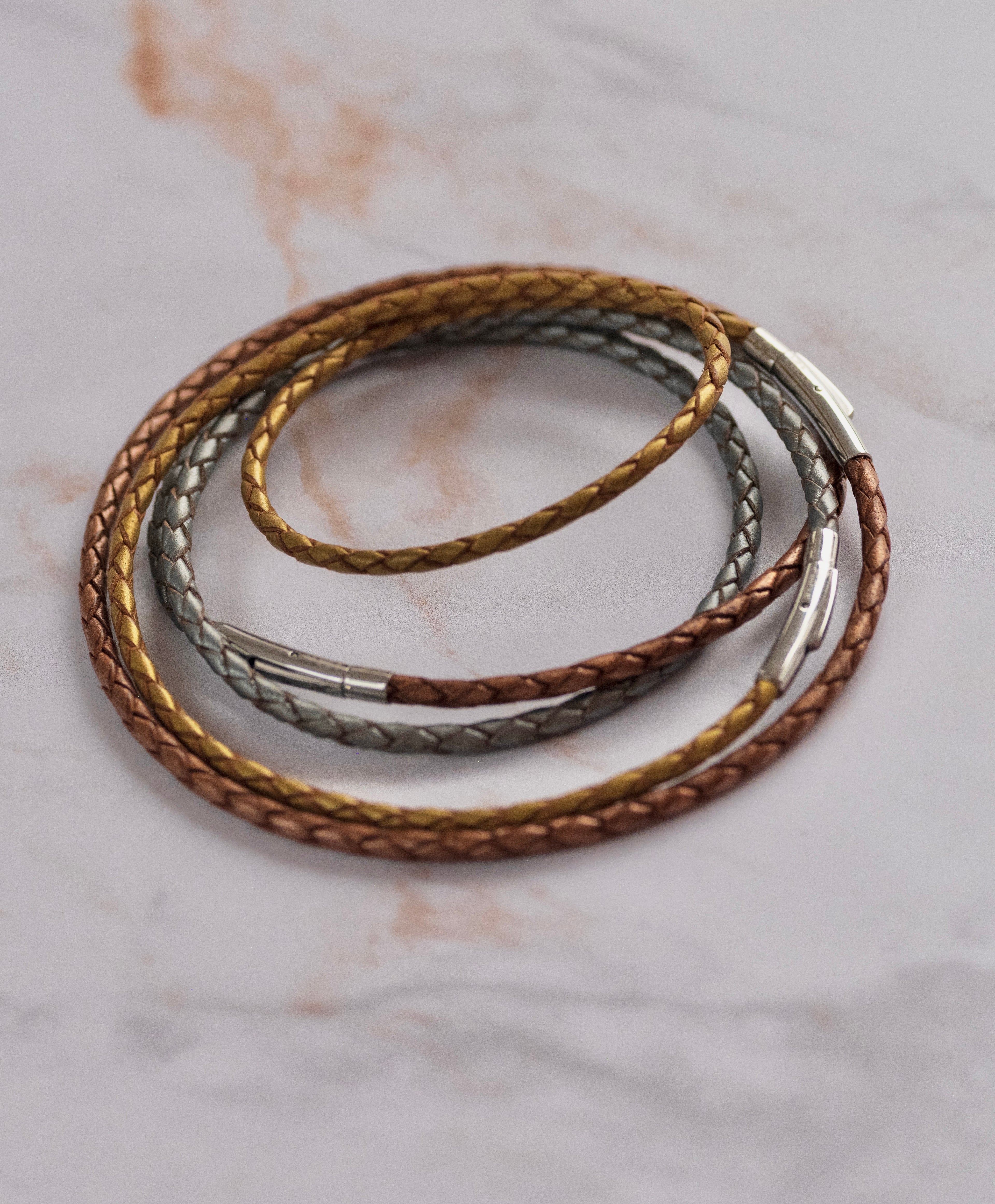 Bracelet cuir modulaire sur‑mesure Argent & Doré & Cuivre Harmonie Atomique LifeCircle