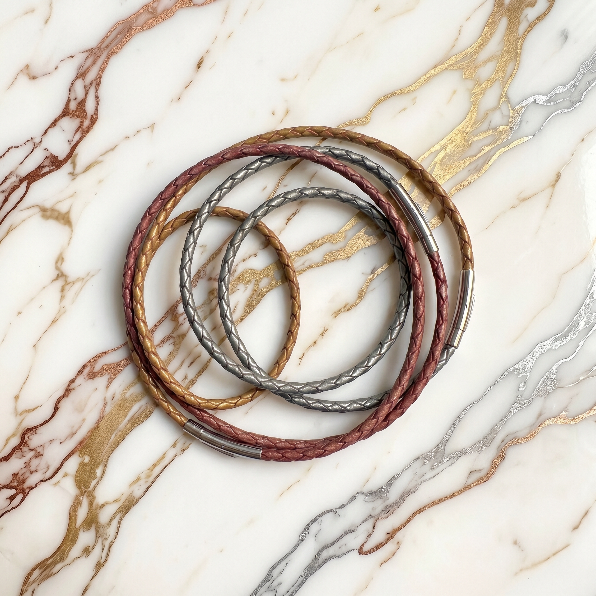 Bracelet cuir modulaire sur‑mesure Argent & Doré & Cuivre Harmonie Atomique LifeCircle