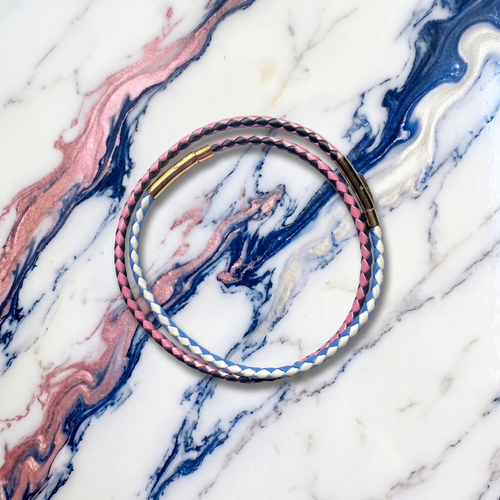 Bracelet en cuir modulaire sur‑mesure Rose/Bleu Nuit & Bleu Royal/Blanc, Extraverti Dualité, LifeCircle